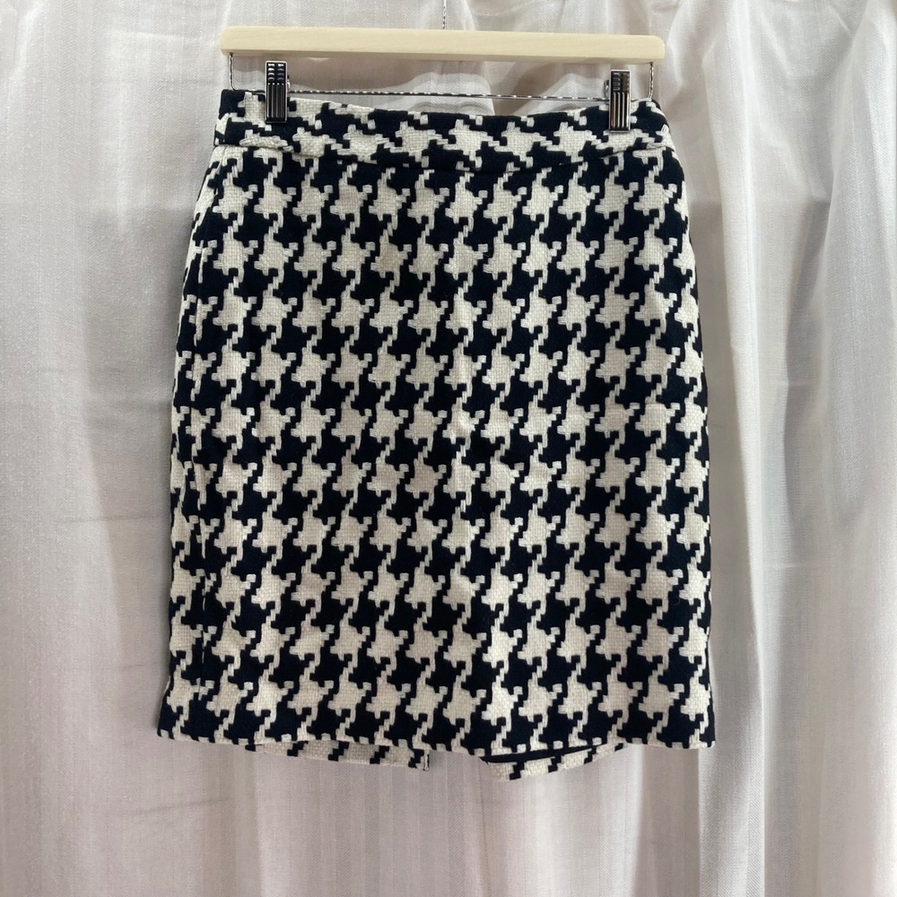 White House Black Market Houndstooth Pencil Skirt Womens 2 Black White Classic